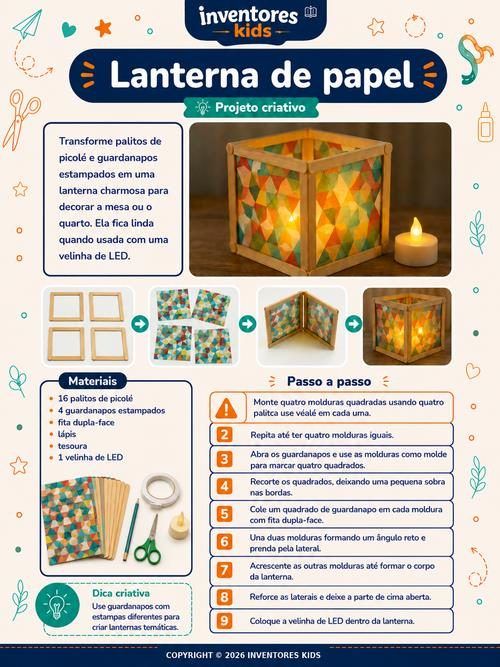 Página do projeto Lanterna de papel, com palitos de picolé e guardanapos