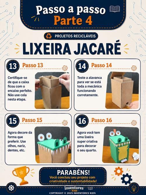 Página final do projeto Lixeira jacaré, com os últimos passos e a decoração